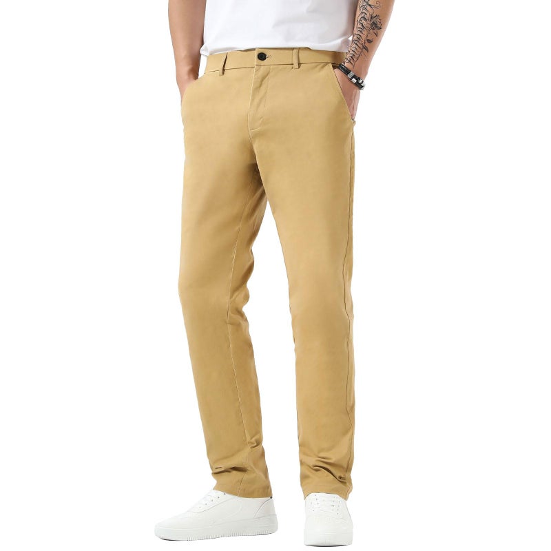 Plaid&Plain Men's Slim Fit Khaki Pants Men's Tapered Chino Pants 8801Khaki 32X34 - Image 1